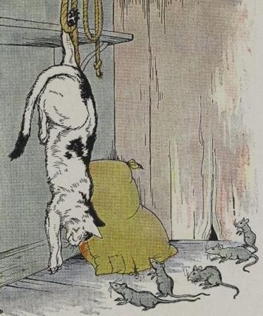 An illustration for the story The Cat And The Old Rat by the author Aesop
