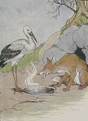 An illustration for the story The Fox And The Stork by the author Aesop
