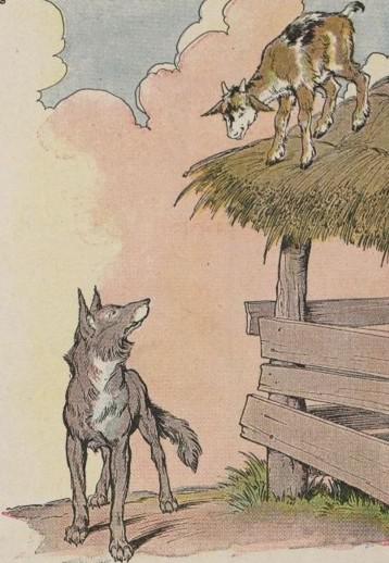An illustration for the story The Kid And The Wolf by the author Aesop