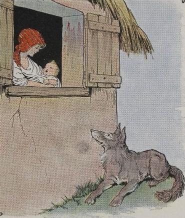 An illustration for the story The Mother And The Wolf by the author Aesop