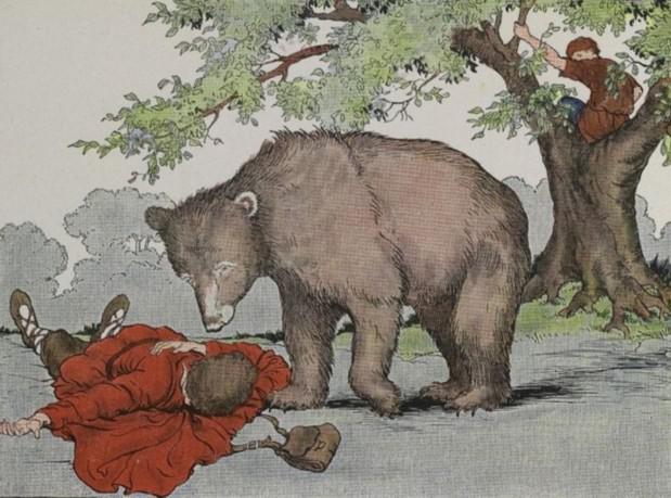 An illustration for the story Two Travelers And A Bear by the author Aesop