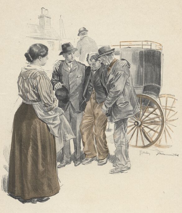 An illustration for the story Back to Back by the author W. W. Jacobs